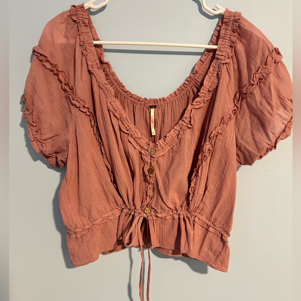 Free People Dusty Rose Ruffled Cropped Shirt - Picture 6 of 6